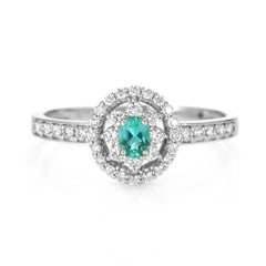 0.14 Carat Natural Brazilian Paraiba Tourmaline & Diamond Ring Made in Platinum