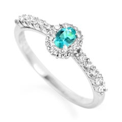 0.14 Carat Natural Brazilian Paraiba Tourmaline & Diamond Ring Made in Platinum
