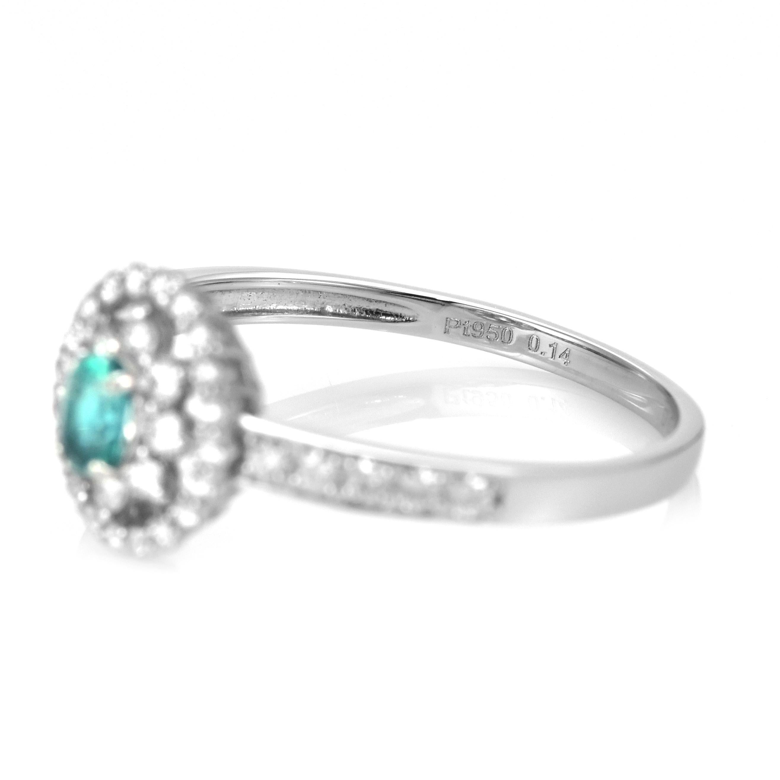 Oval Cut 0.14 Carat Natural Brazilian Paraiba Tourmaline & Diamond Ring Made in Platinum For Sale
