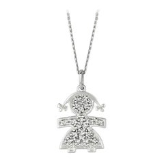 0.14 Carat Natural Diamond Girl Necklace 14 Karat White Gold G SI