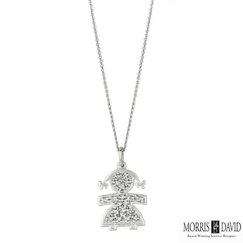 Contemporary 0.14 Carat Natural Diamond Girl Necklace 14 Karat White Gold G SI For Sale