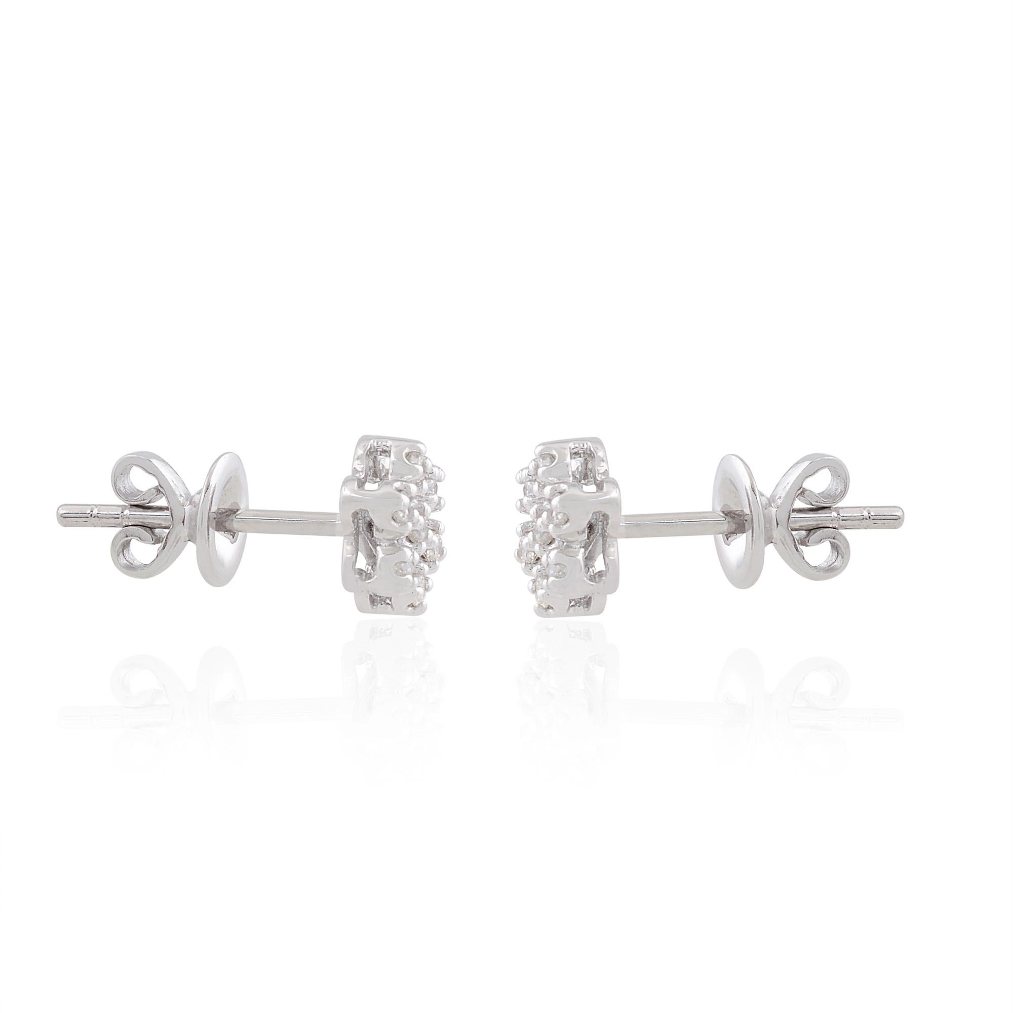 Clous d'oreilles fleur en or blanc 10 carats avec diamants pavés 0,14 carat, bijouterie fine Pour femmes en vente