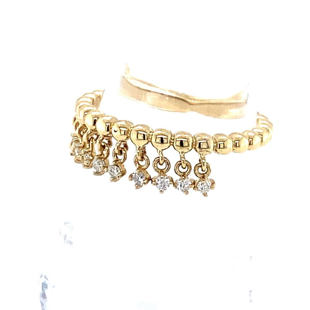Round Cut Diamond Cable Yellow Gold Band In New Condition For Sale In Los Angeles, CA