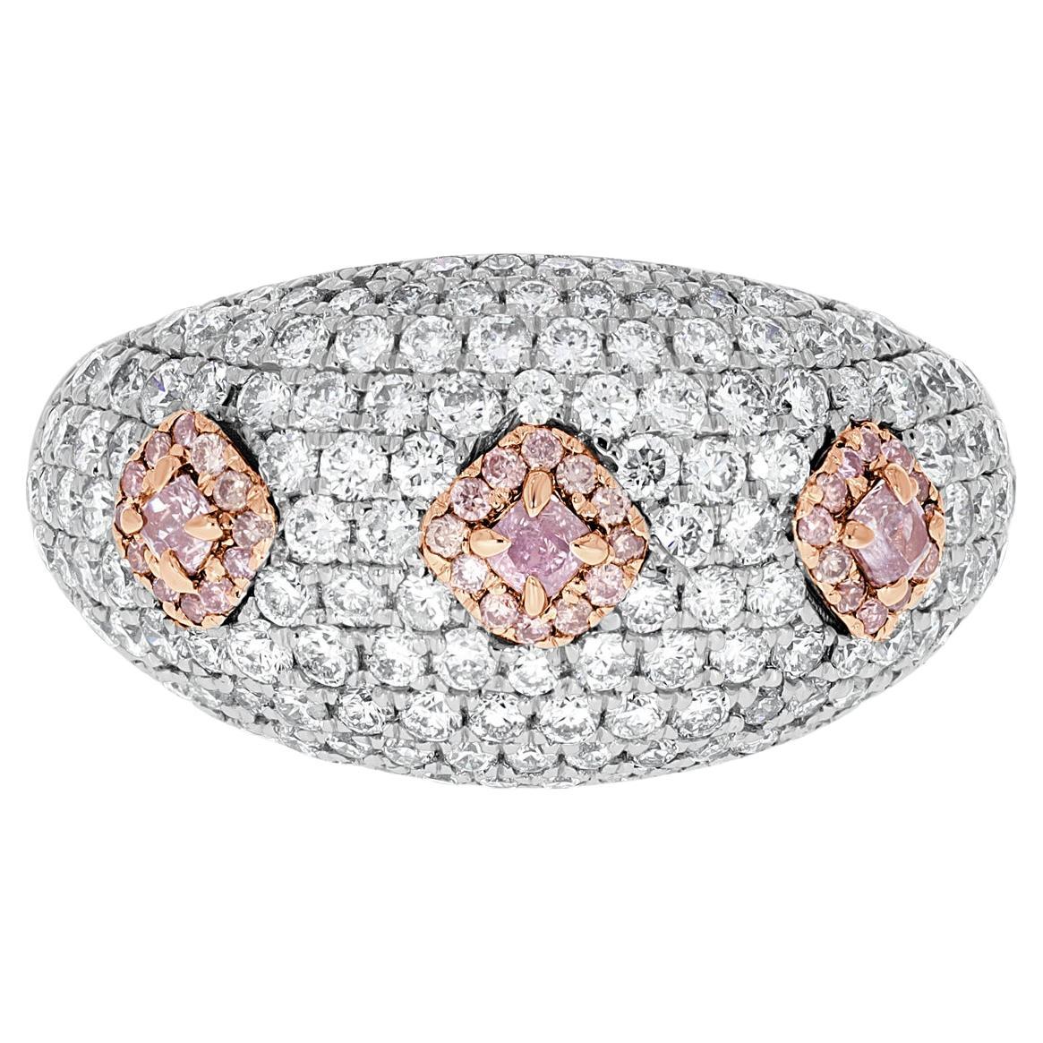 0.14 Carats Pink Diamond Three Stone Ring For Sale