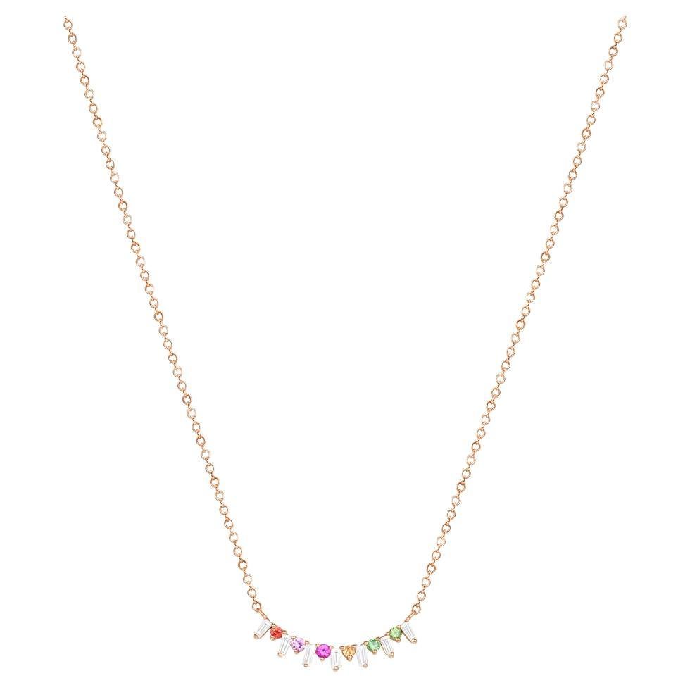 0.14 Ct Sapphires 0.18 Ct Diamond 14K Rose Gold Bar Necklace