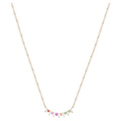0.14 Ct Sapphires 0.18 Ct Diamond 14K Rose Gold Bar Necklace