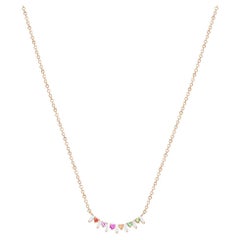 0.14 Ct Sapphires 0.18 Ct Diamond 14K Rose Gold Bar Necklace