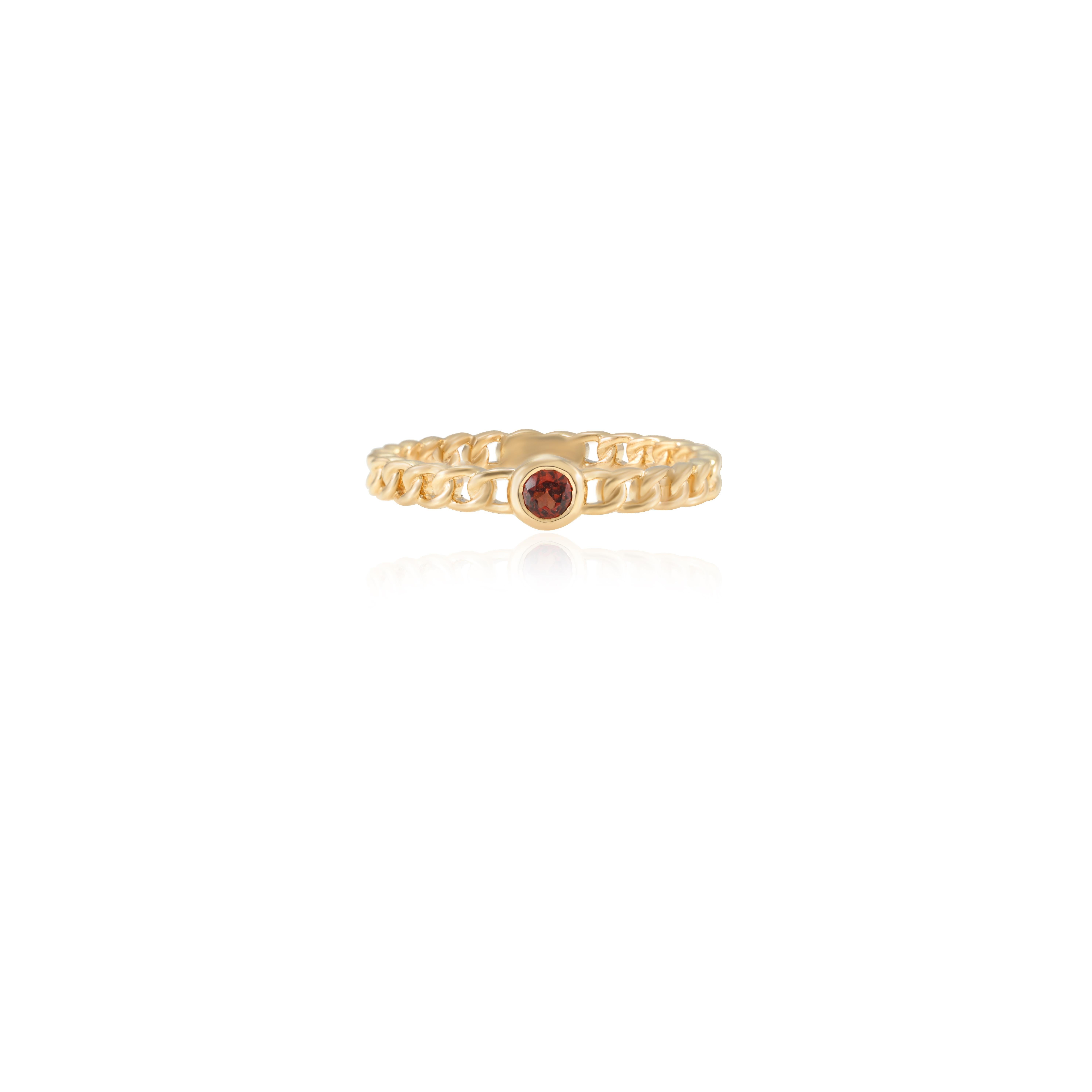 For Sale:  Natural Garnet Curb Chain Ring in 14k Solid Yellow Gold Minimalist Ring 3