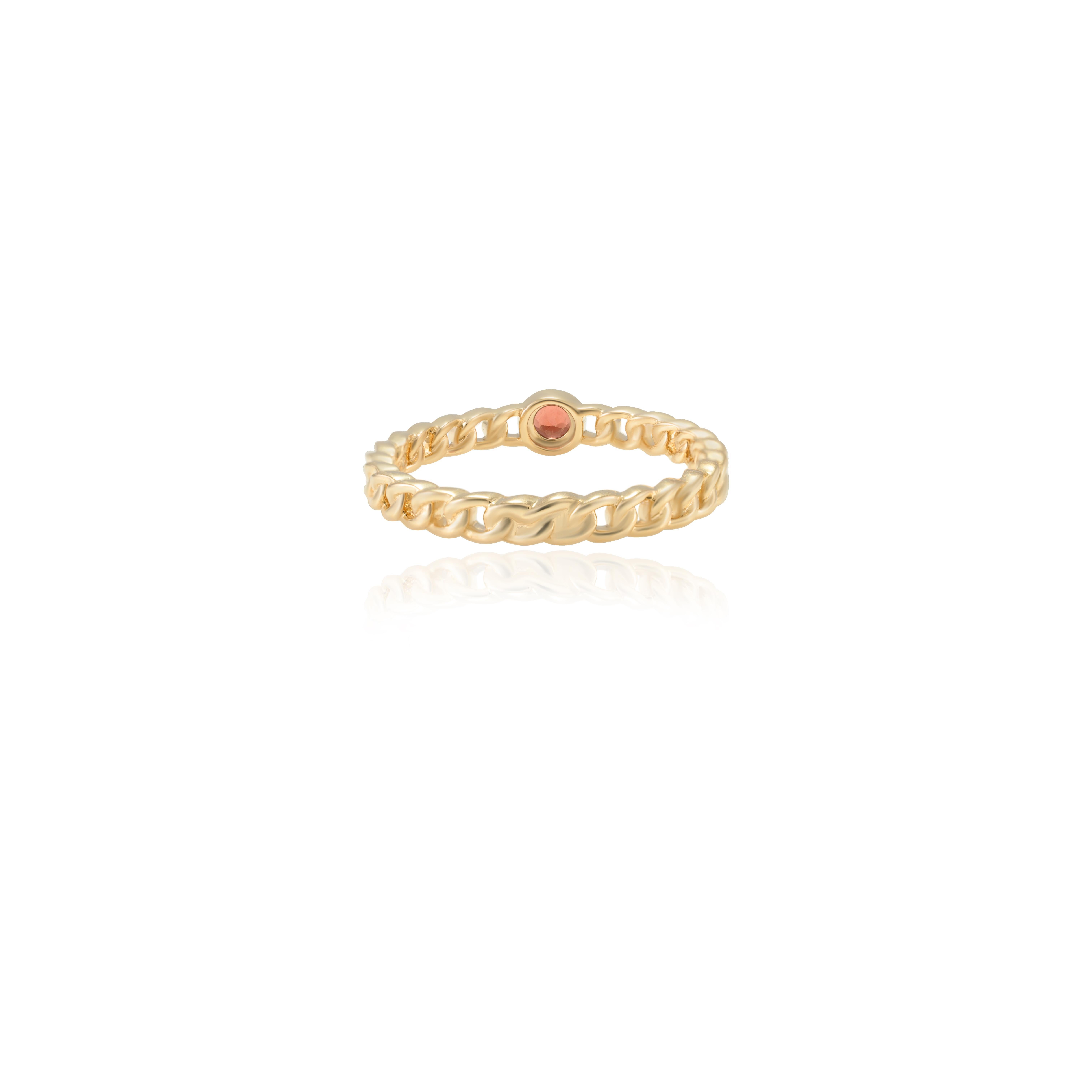 For Sale:  Natural Garnet Curb Chain Ring in 14k Solid Yellow Gold Minimalist Ring 5