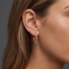 0.14ct Diamond & Emerald Chain Link 14K Gold Hoop Earrings