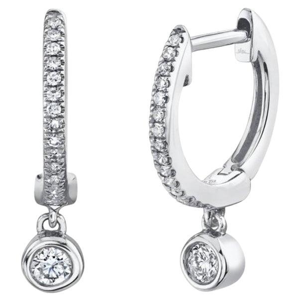0.14ct Round Brilliant Cut Diamond Dangle Huggie Earrings in 14k White Gold