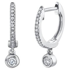 0.14ct Round Brilliant Cut Diamond Dangle Huggie Earrings in 14k White Gold