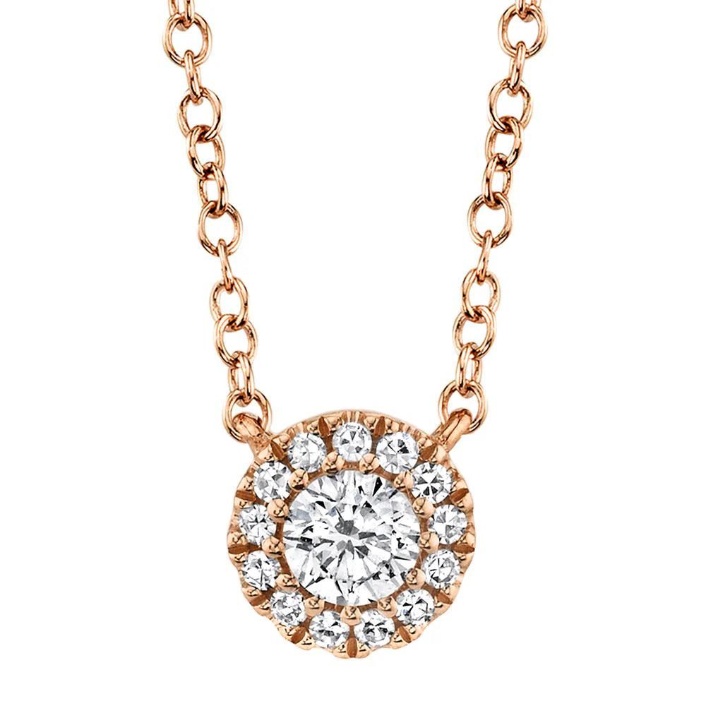 0.14ct Round Brilliant Cut Diamond Halo Pendant in 14k Rose Gold