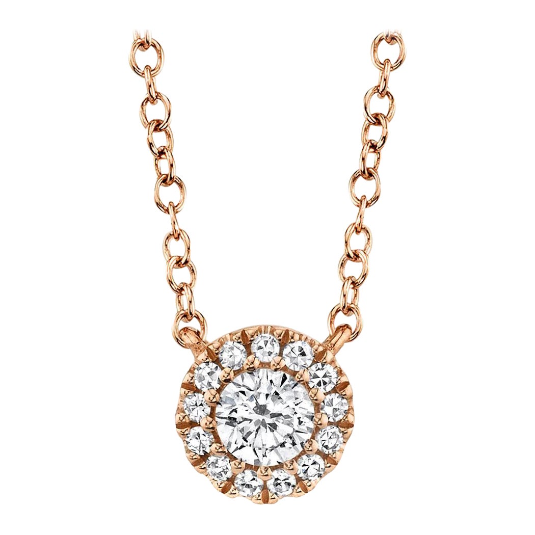 0.14ct Round Brilliant Cut Diamond Halo Pendant in 14k Rose Gold
