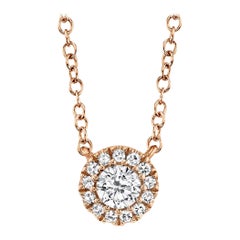 0.14ct Round Brilliant Cut Diamond Halo Pendant in 14k Rose Gold