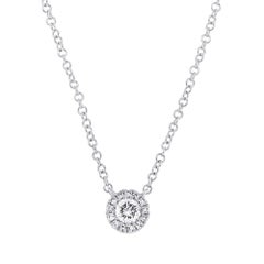0.14ct Round Brilliant Cut Diamond Halo Pendant in 14k White Gold