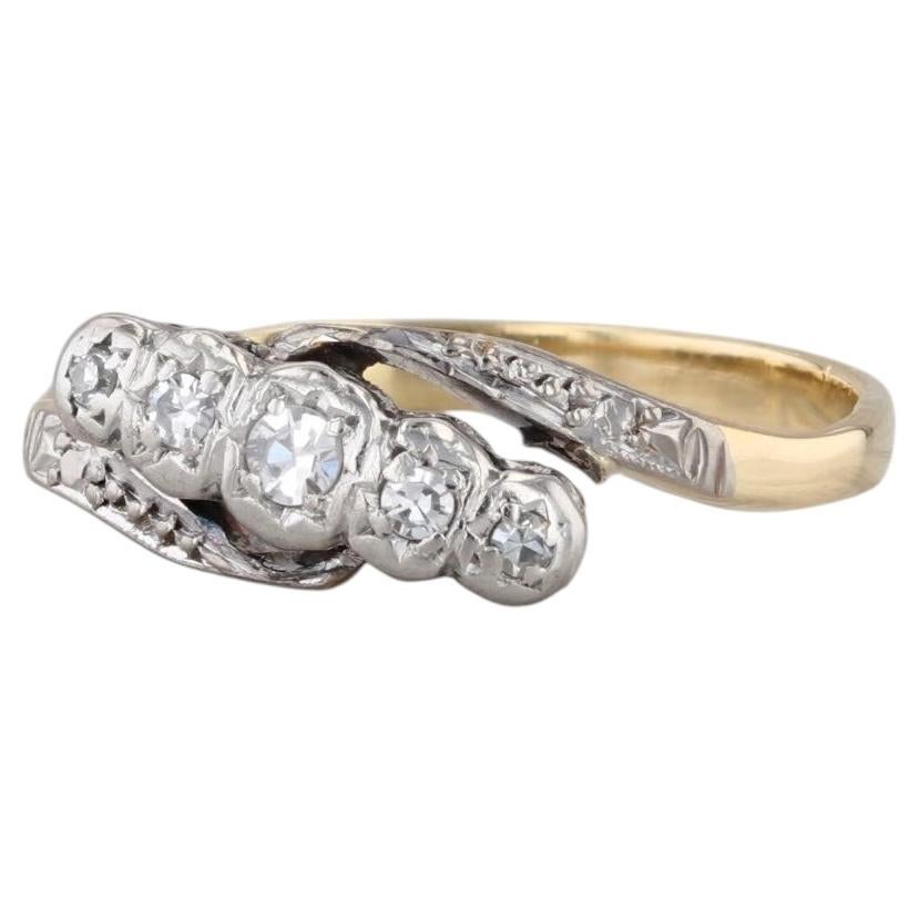 0.14ctw Diamond Bypass Ring 18k Gold Platinum Size 8.5 Wedding Anniversary For Sale