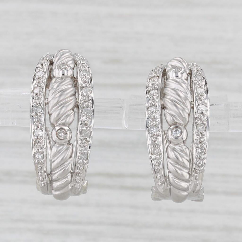 0.14ctw Diamond J-Hook Earrings 14k White Gold Omega Backs In Good Condition In McLeansville, NC