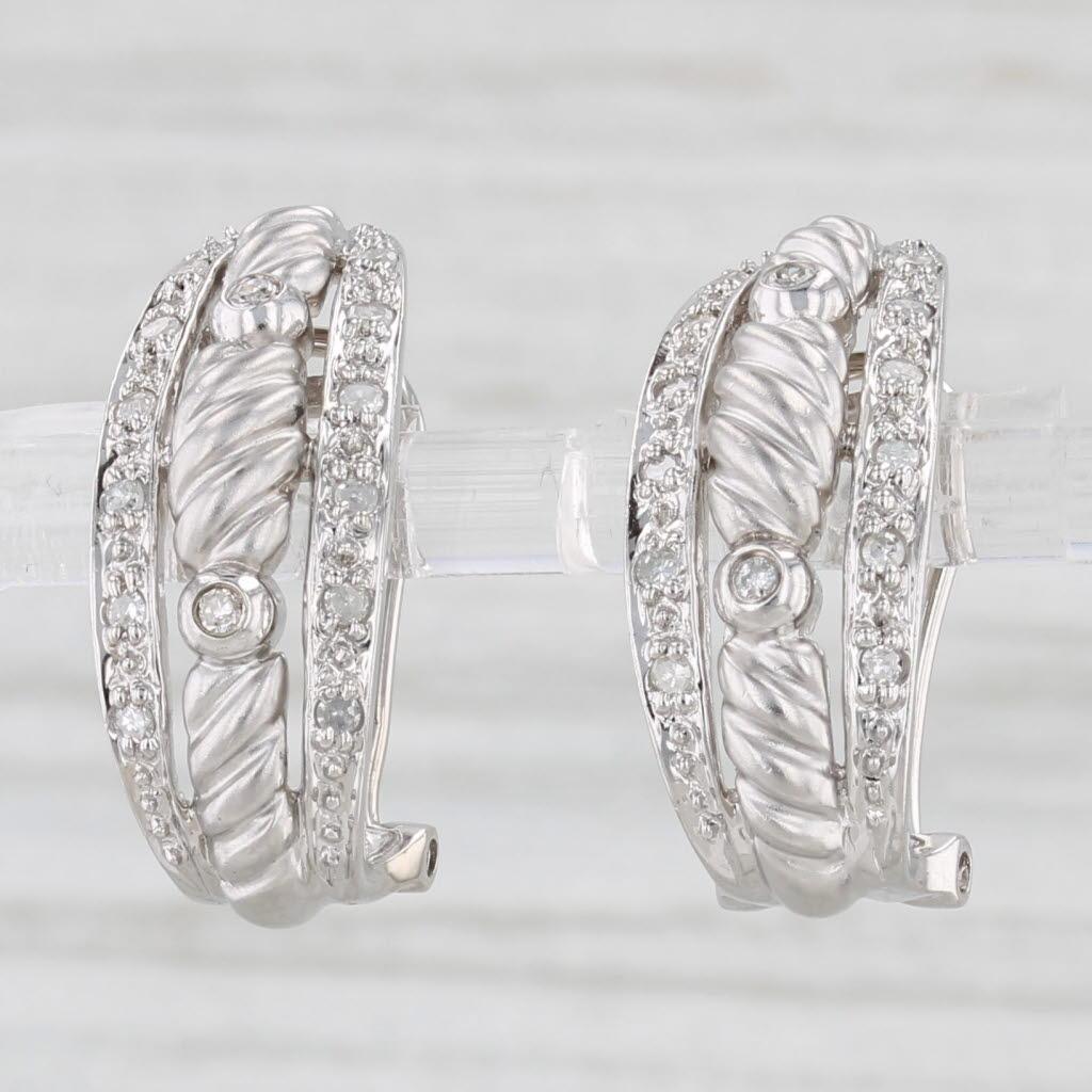 Women's or Men's 0.14ctw Diamond J-Hook Earrings 14k White Gold Omega Backs