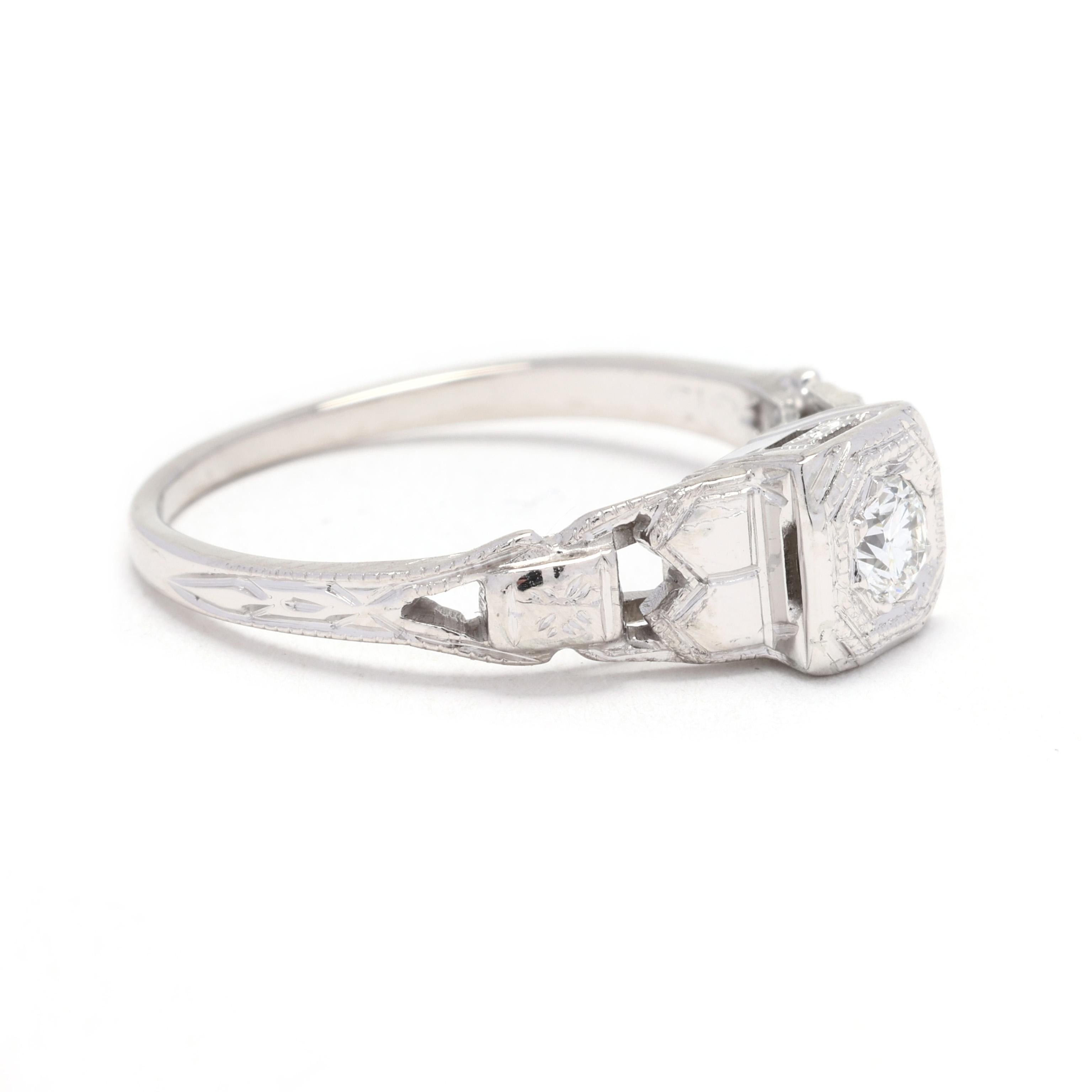 This 0.14ctw retro diamond ring is a beautiful piece of vintage-inspired jewelry. Made from 18k white gold, this ring features a cluster of round-cut diamonds in a retro, floral-like design. The diamonds add a touch of sparkle and elegance to this