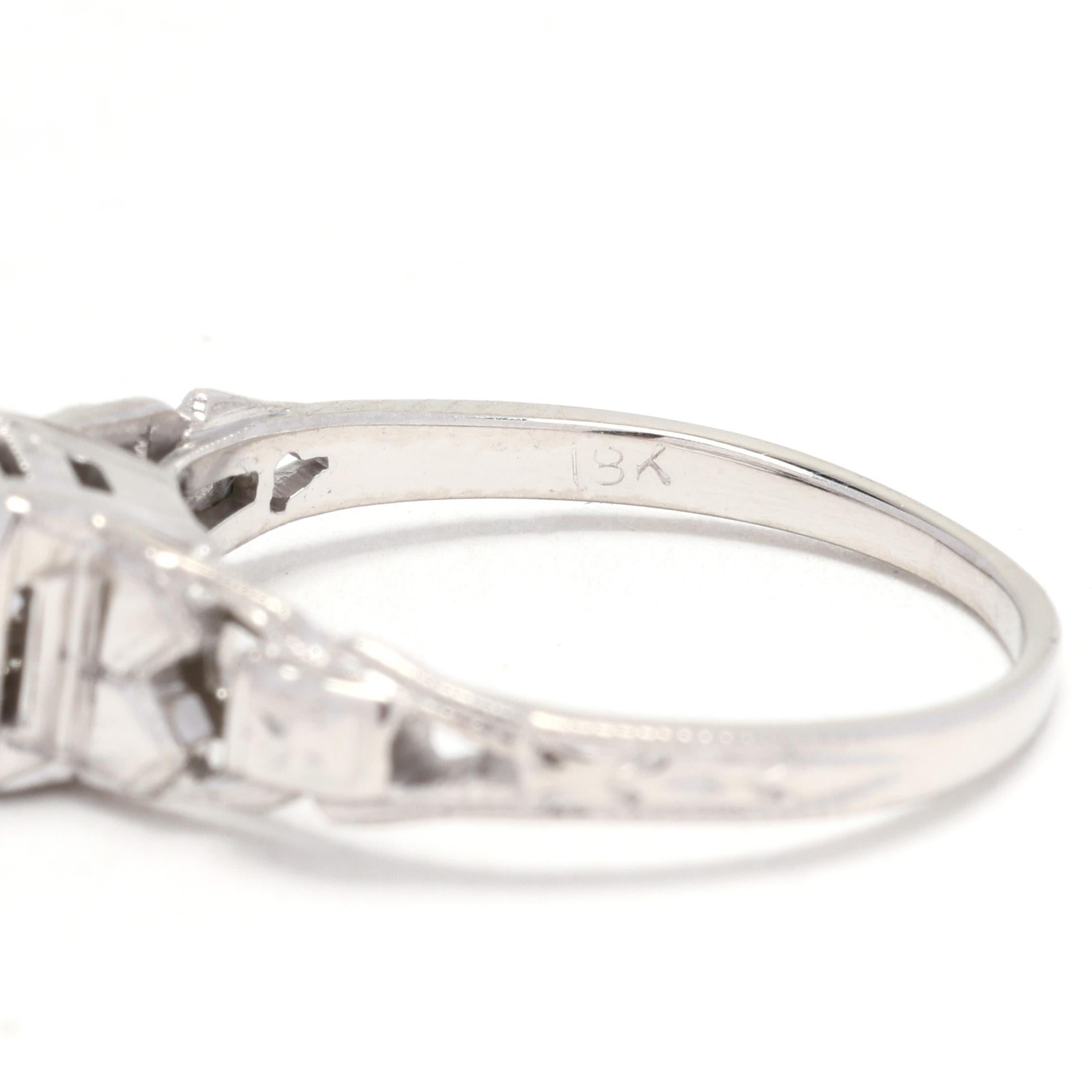 Women's or Men's 0.14ctw Retro Diamond Ring, 18k White Gold, Ring Size 5, Engagement Ring For Sale
