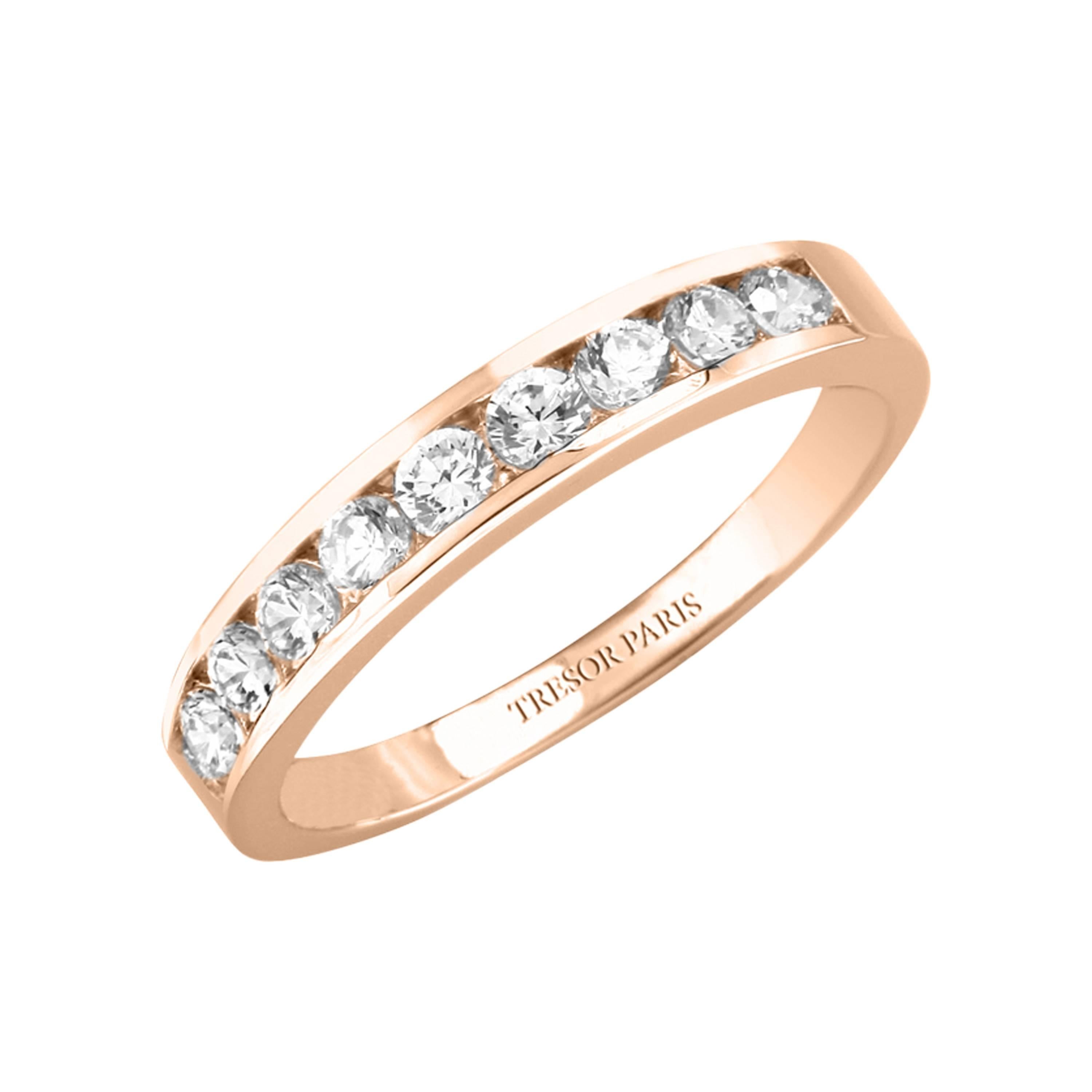 Bague d'éternité en or rose 18 carats avec demi-anneau serti de diamants ronds 0,15 carat