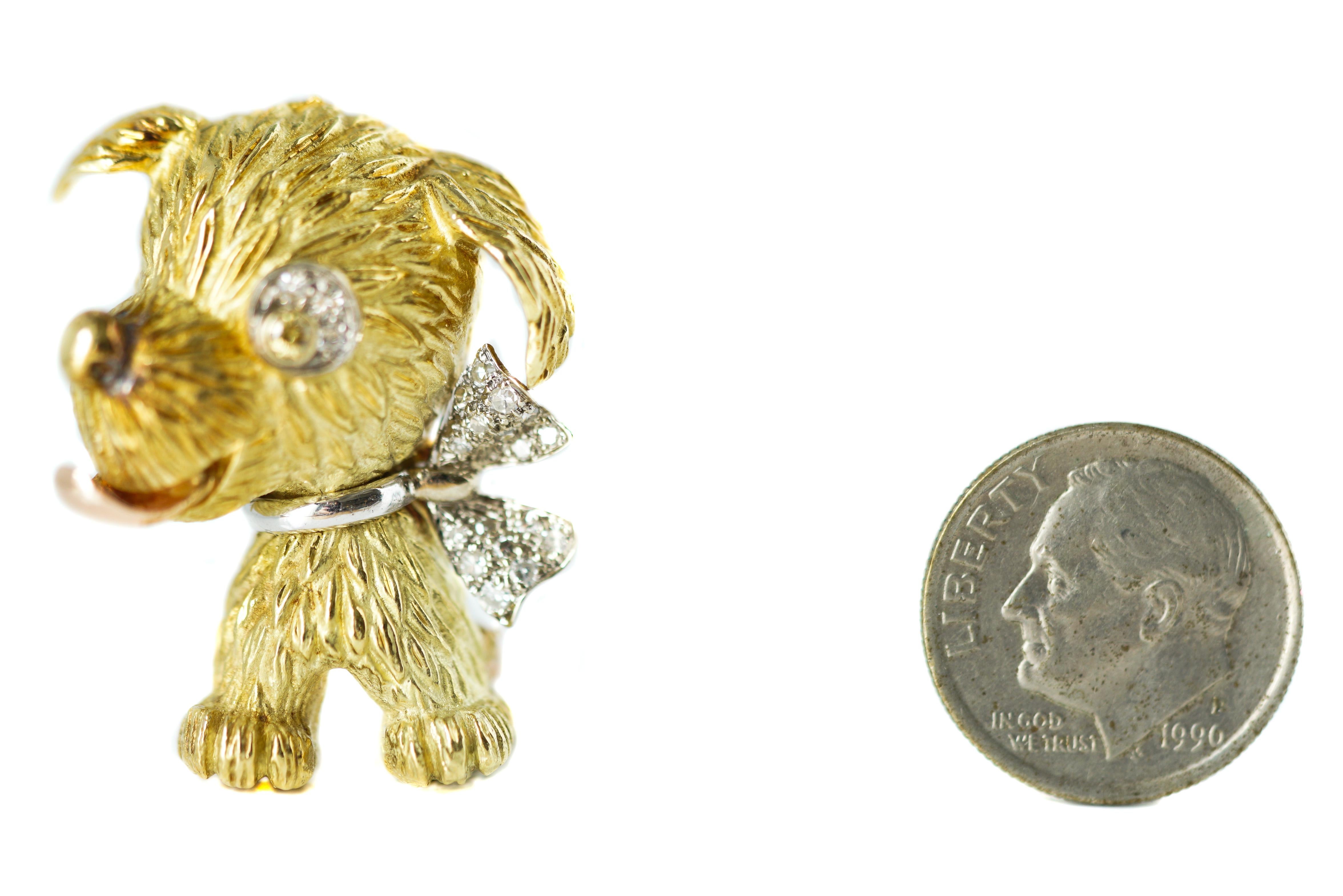 0.15 Carat Diamond and 18 Karat Gold Puppy Dog Brooch 2