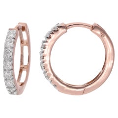 0.15 Carat Diamond Pave Hoop Earrings 18 Karat Rose Gold Handmade Fine Jewelry