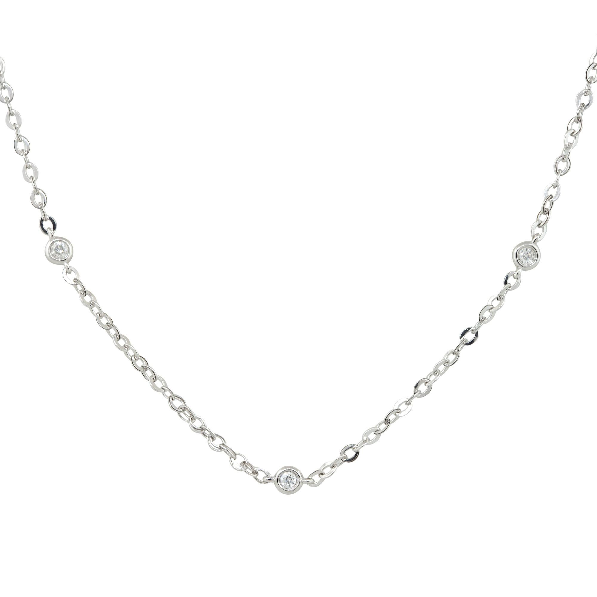 14k White Gold 0.15ctw Diamonds by the Yard Necklace
Material: 14k White Gold
Diamond Details: Approximately 0.15ctw of Round Brilliant Diamonds. There are 7, bezel set, Diamond stations spaced out along the necklace
Item Length: Adjustable from