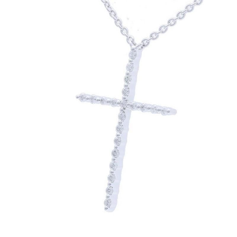 Round Cut 0.15 Carat Diamonds Cross Necklace in 14K White Gold For Sale