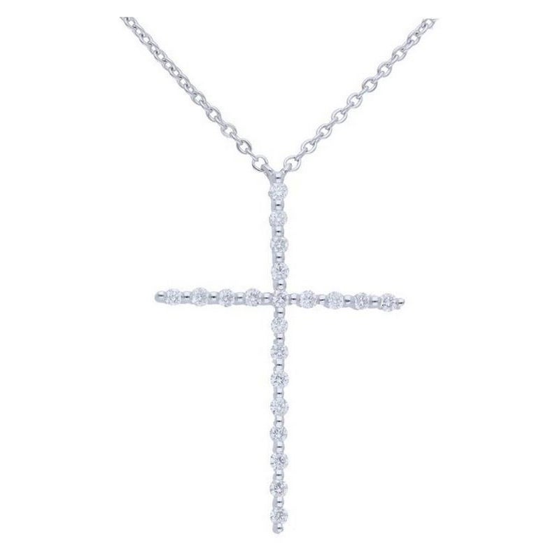 Collier croix en or blanc 14 carats et diamants 0,15 carat