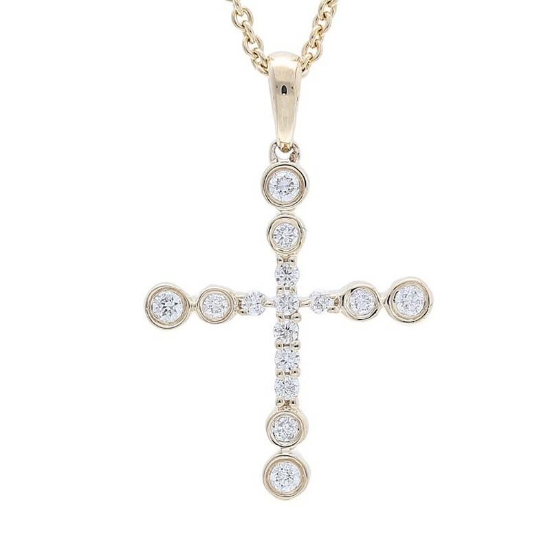 Moderno Ciondolo a forma di croce con diamanti da 0,15 carati in oro giallo 14K in vendita