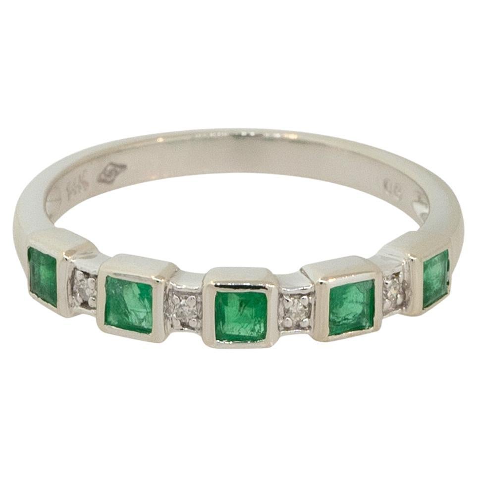 0.15 Carat Emerald and Diamond Narrow Band 14 Karat in Stock For Sale