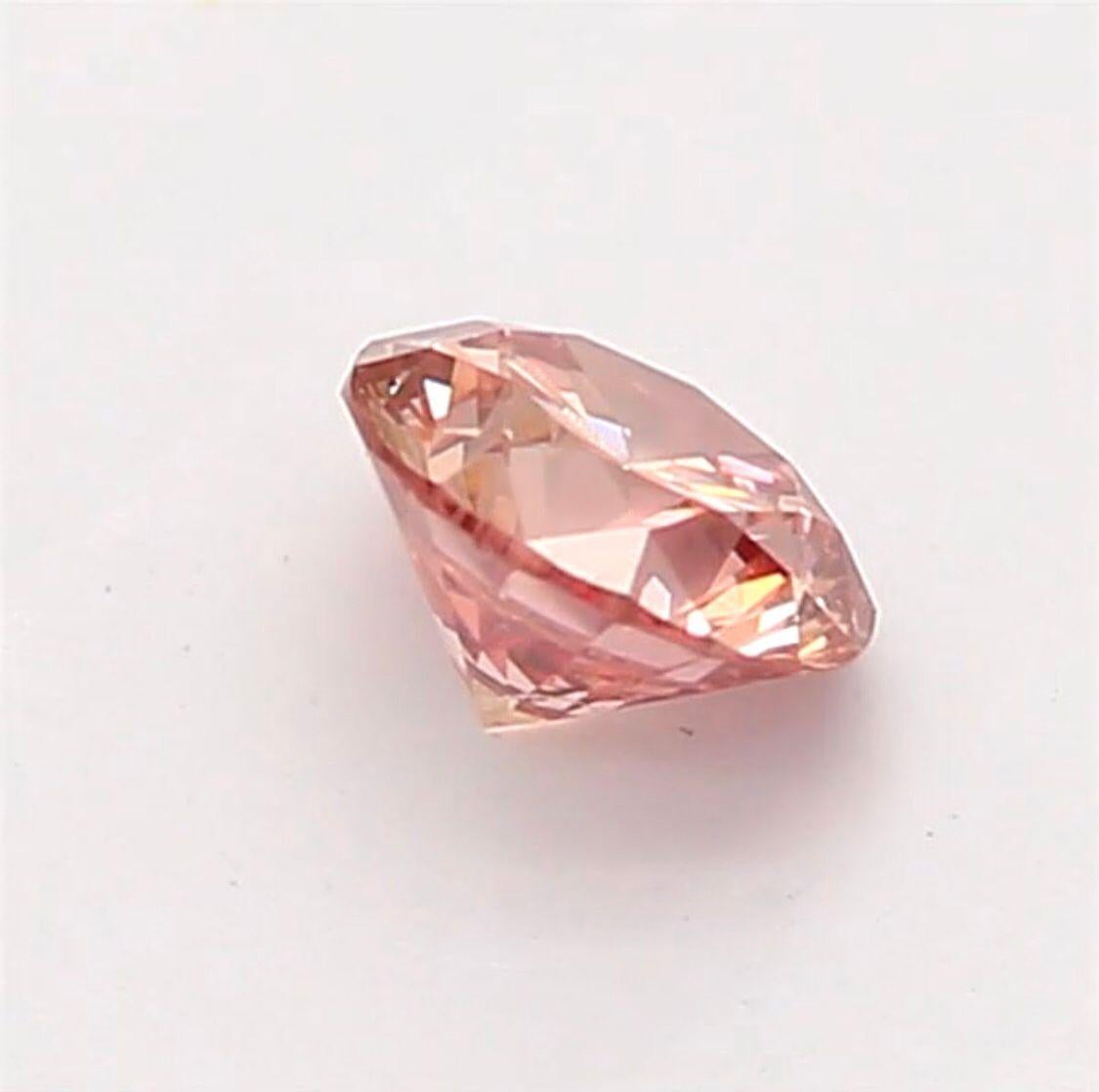 Round Cut 0.15 Carat Fancy Orangy Pink Round Shaped Diamond SI2 Clarity CGL Certified For Sale