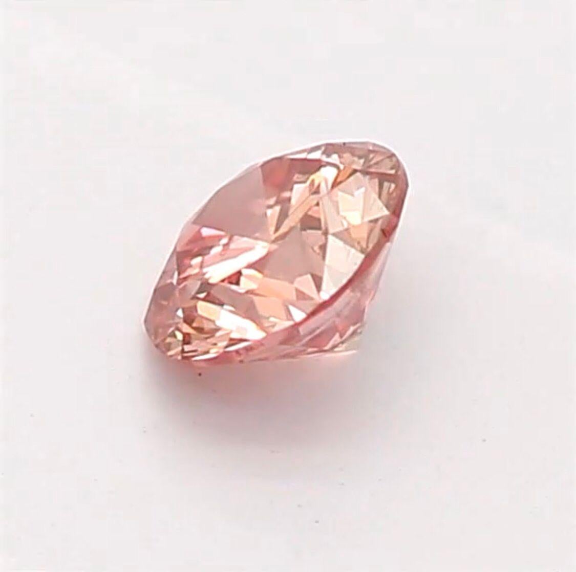 0.15 Carat Fancy Orangy Pink Round Shaped Diamond SI2 Clarity CGL Certified For Sale 3