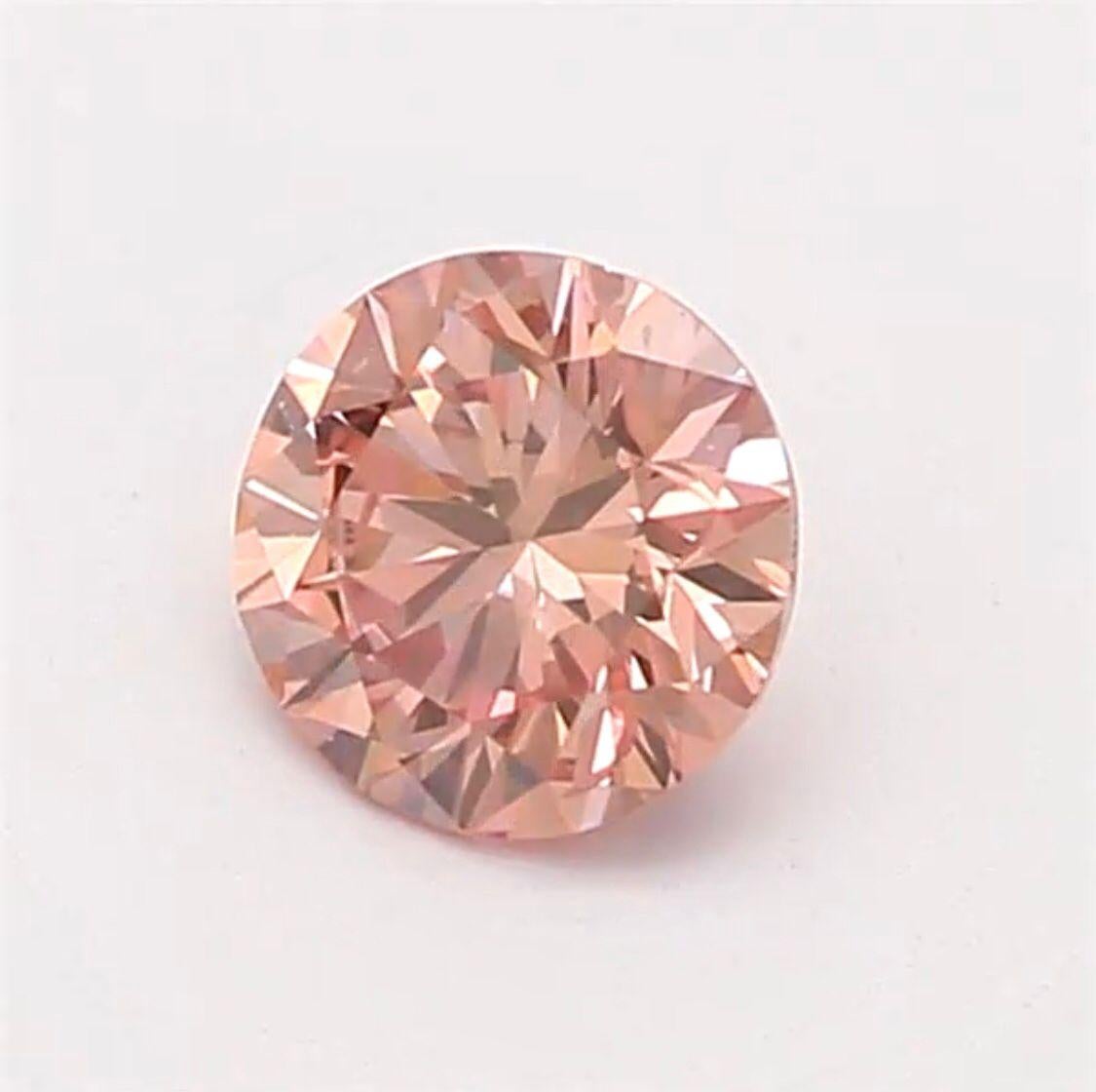 0.15 Carat Fancy Orangy Pink Round Shaped Diamond SI2 Clarity CGL Certified For Sale 4