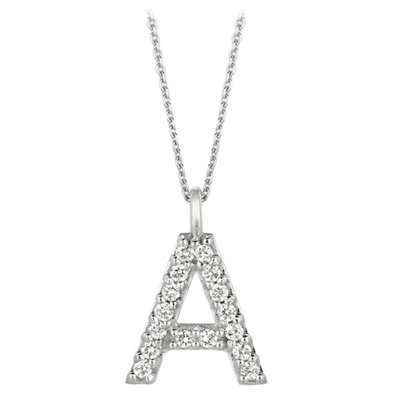 0.15 Carat Natural Diamond A Initial Necklace 14 Karat White Gold G SI Chain For Sale