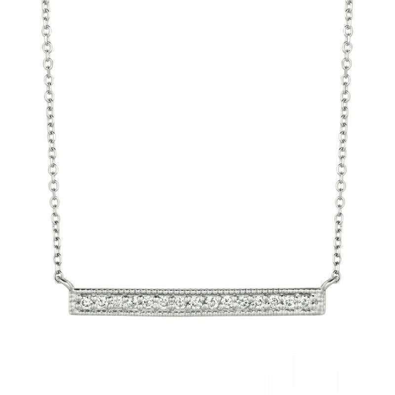 0.15 Carat Natural Diamond Bar Necklace 14K White Gold G SI 18 inches chain

100% Natural Diamonds, Not Enhanced in any way Round Cut Diamond Necklace  
0.15CT
G-H 
SI  
14K White Gold,  Pave style , 1.6 grams 
1/8 inch in height, 15/16 inch in