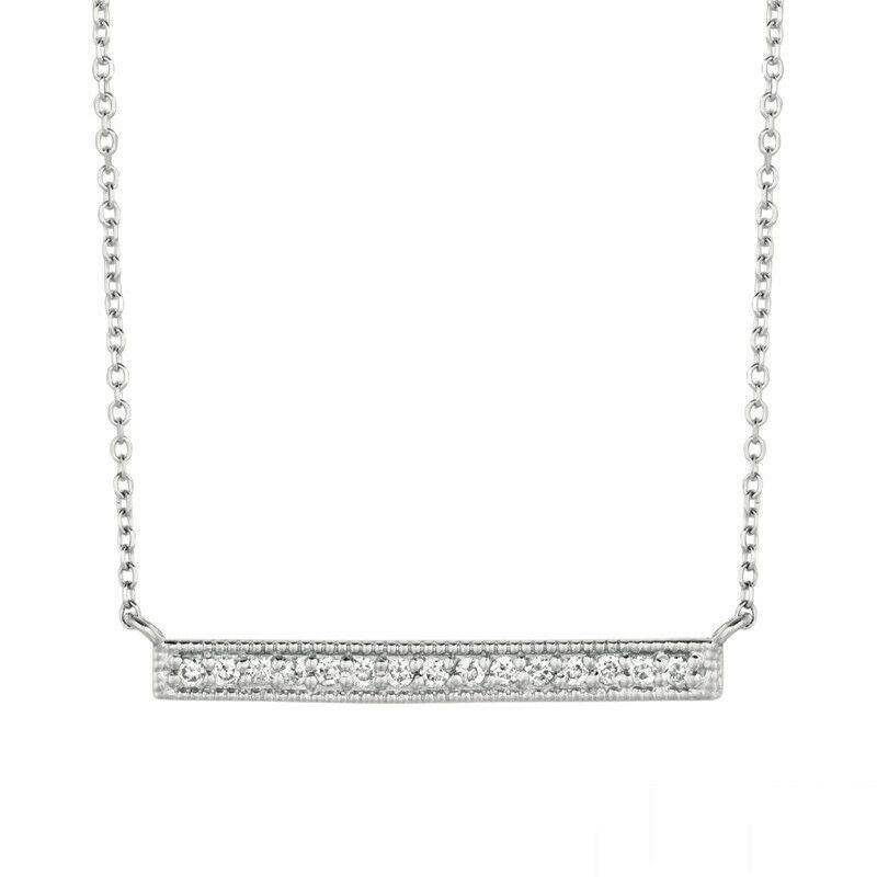 Round Cut 0.15 Carat Natural Diamond Bar Necklace Pendant 14K White Gold For Sale