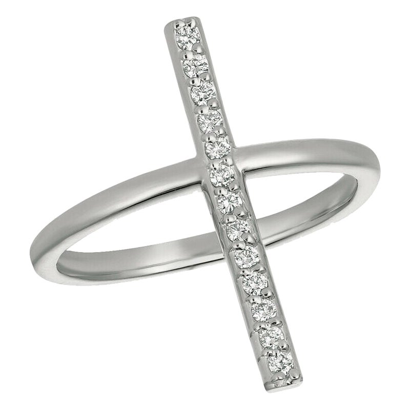 Bague à barre en or blanc 14 carats avec diamants naturels de 0,15 carat G SI