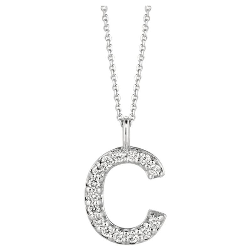 0.15 Carat Natural Diamond C Initial Necklace 14 Karat White Gold G SI Chain For Sale