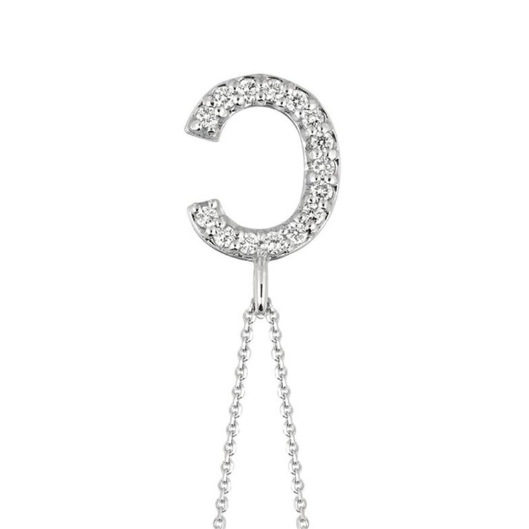 0.15 Carat Natural Diamond C Initial Necklace 14 Karat White Gold G SI Chain For Sale at 1stDibs
