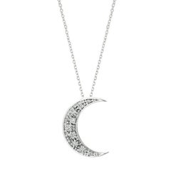 0.15 Carat Natural Diamond Crescent Moon Necklace 14k White Gold G SI