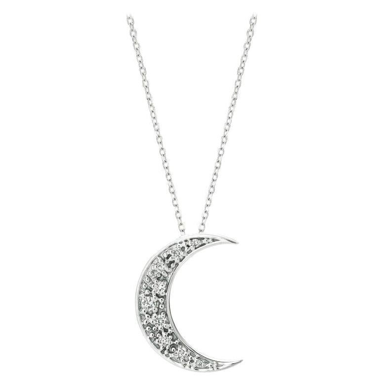 0.15 Carat Natural Diamond Crescent Moon Necklace 14k White Gold G SI For Sale