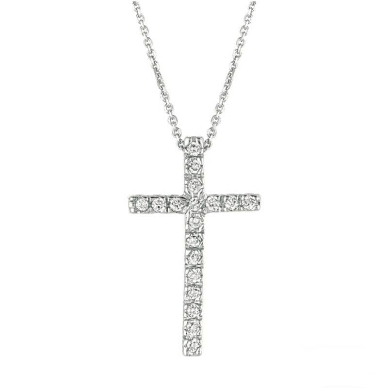 Contemporary 0.15 Carat Natural Diamond Cross Necklace 14K White Gold G SI For Sale