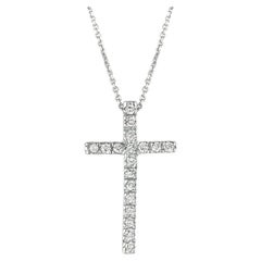 0.15 Carat Natural Diamond Cross Necklace 14K White Gold G SI