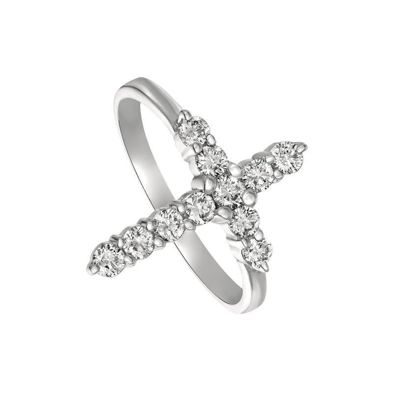 For Sale:  0.15 Carat Natural Diamond Cross Ring G SI 14 Karat White Gold 2