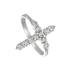 0,15 Karat natürlicher Diamant Kreuz Ring G SI 14 Karat Weißgold