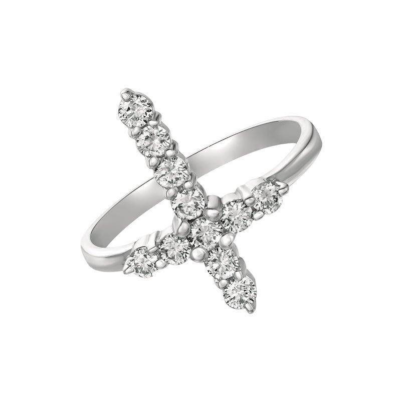 For Sale:  0.15 Carat Natural Diamond Cross Ring G SI 14 Karat White Gold 3