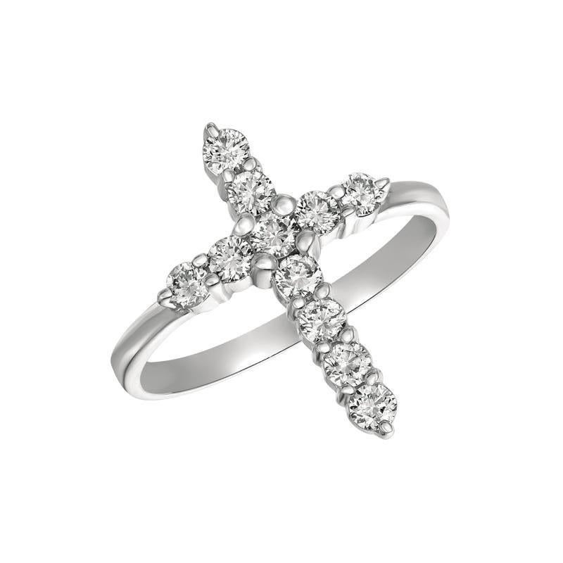 Contemporary 0.15 Carat Natural Diamond Cross Ring G SI 14 Karat White Gold For Sale